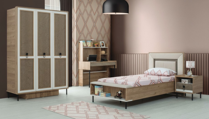 Kinderslaapkamer meubelset Kinderbed Kinderbed Bruin Houtenset 4-delig