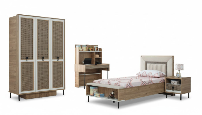 Kinderslaapkamer meubelset Kinderbed Kinderbed Bruin Houtenset 4-delig