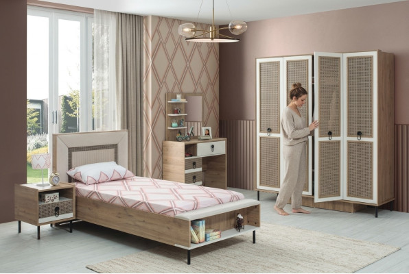 Slaapkamer sets Jeugdbed Kinderbed Bruin Hout Set 5-delig Bed Modern