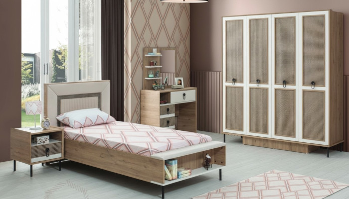 Slaapkamer sets Jeugdbed Kinderbed Bruin Hout Set 5-delig Bed Modern