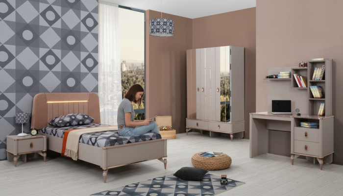 Kindermeubels Meisjes Kinderkamer Bed Kinderbed Beige Hout Set 4-delig
