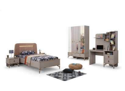 Compleet kindermeubilair meisjes bed hout set 4-delig kinderkamer beige