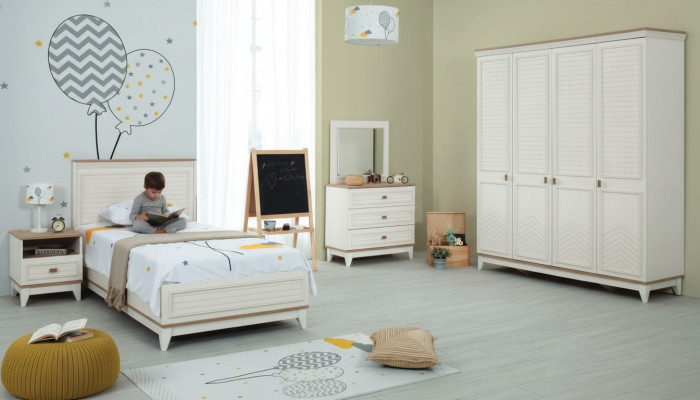 Set kinderkamer bed kinderbed kindermeubels wit hout 5-delig