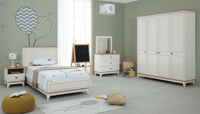 Set kinderkamer bed kinderbed kindermeubels wit hout 5-delig