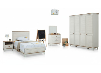 Set kinderkamer bed kinderbed kindermeubels wit hout 5-delig