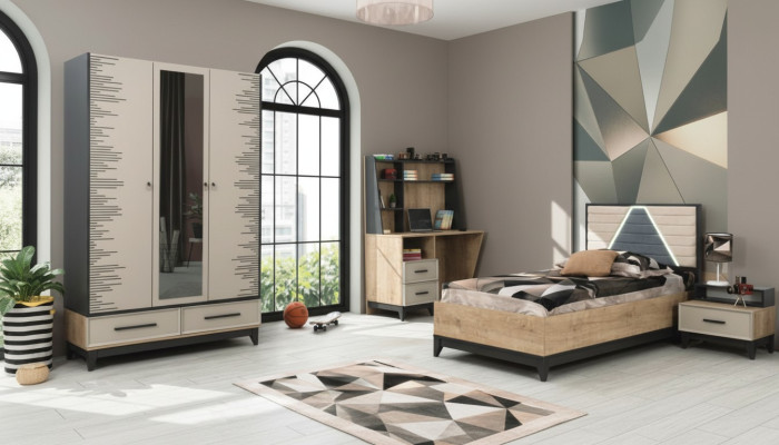 Kindermeubels, kinderbed, kinderkamer bed, kinderbed bruin hout set 4-delig