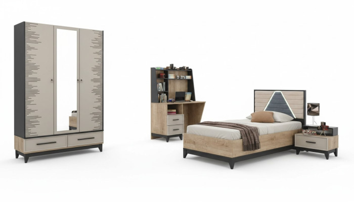 Kindermeubels, kinderbed, kinderkamer bed, kinderbed bruin hout set 4-delig