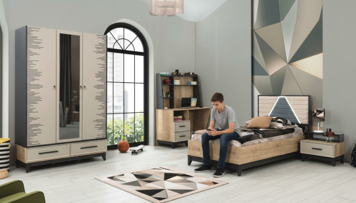 Compleet kindermeubilair tienerbed houten set 4-delig kinderkamer bruin