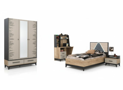 Compleet kindermeubilair tienerbed houten set 4-delig kinderkamer bruin