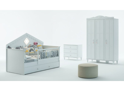 Babybedsetje Box Bed Wit Hout Set 3-delig