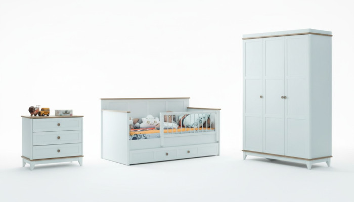 Kinderbox Kinderbedset Bedje Wit Hout Set 3-delig