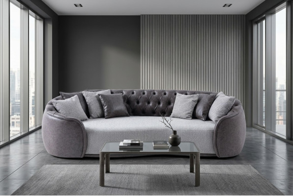Tijdloze elegantie Chesterfield driezitsbank 3-zits grijze stoffen bankstoffen bekledingssbank