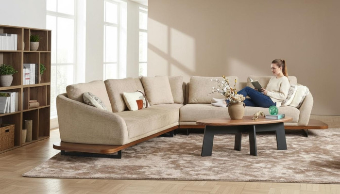 Bankstel Hoekbank L-vorm Bank Woonlandschap Bankstellen Beige Modern
