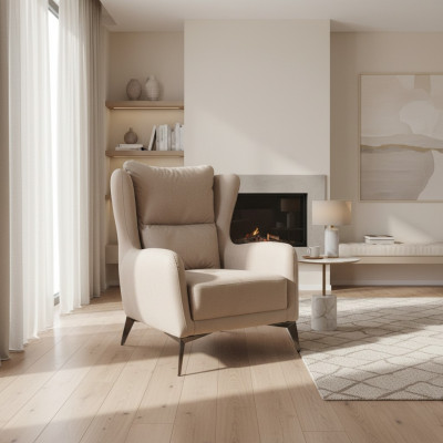 Luxe fauteuil eenzitter 1-zits stoffen fauteuil beige woonkamer modern