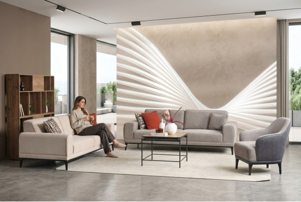 Sofaset driezitsbank eenzitsbank fauteuil bank stof grijs stoffen bankstel set 3+3+1