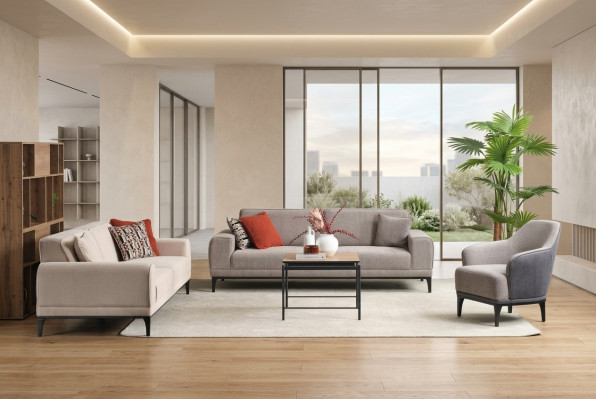 Sofaset driezitsbank eenzitsbank fauteuil bank stof grijs stoffen bankstel set 3+3+1