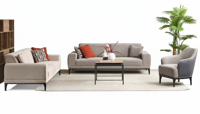 Sofaset driezitsbank eenzitsbank fauteuil bank stof grijs stoffen bankstel set 3+3+1