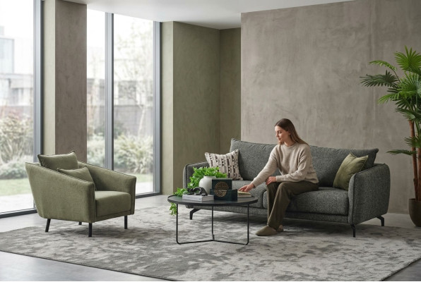 Woonkamerset Bankstel Driepersoons Fauteuil Grijs Stoffen Bankstel Set 3+1 Zits