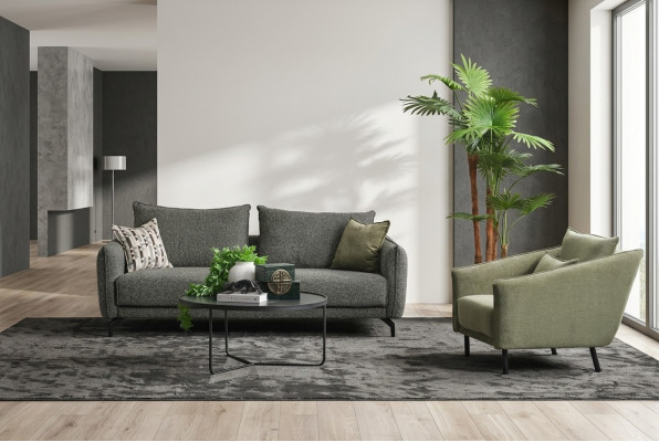 Woonkamerset Bankstel Driepersoons Fauteuil Grijs Stoffen Bankstel Set 3+1 Zits