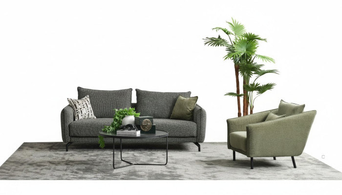 Woonkamerset Bankstel Driepersoons Fauteuil Grijs Stoffen Bankstel Set 3+1 Zits