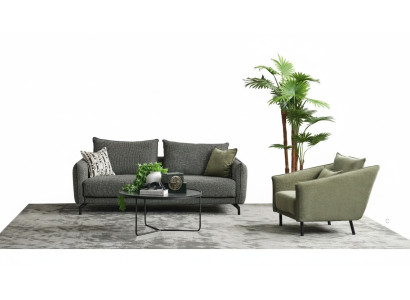 Woonkamerset Bankstel Driepersoons Fauteuil Grijs Stoffen Bankstel Set 3+1 Zits