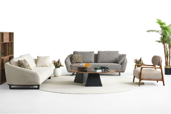Mega set bankstellen Driezitter fauteuil bank van stof stoffen bank gestoffeerde bank 3+3+1+1