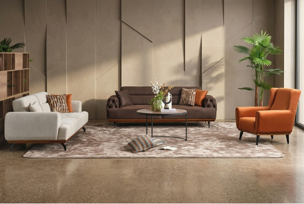 Bankstel Gestoffeerde bank Veelkleurig Driepersoons fauteuil Bank Stoffen set 3+3+1