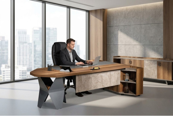 Bureau Bureauhoekbureau Hoekbureau Werktafel Kantoor Hout Bruin