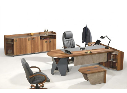 Volledige kantoor bureau bureau set 4-delig hout bruine commode groot