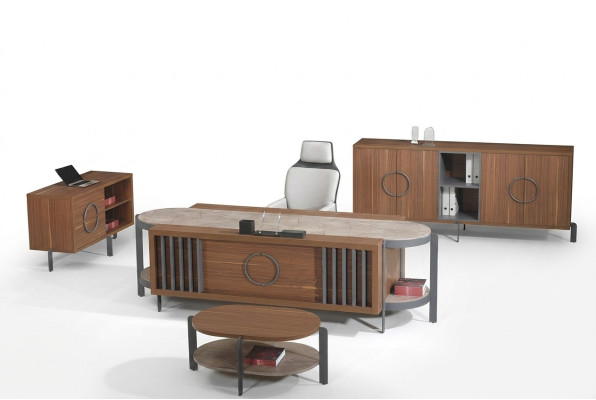 Bureau tafel groep kantoor bureau set 4-delig hout bruin commode groot
