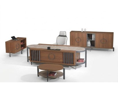 Bureau tafel groep kantoor bureau set 4-delig hout bruin commode groot