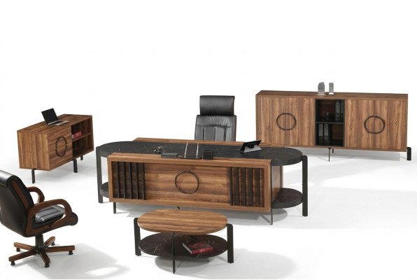 Luxe complete kantoor bureau bureau set 4-delig hout bruin tafel