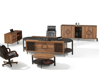 Luxe complete kantoor bureau bureau set 4-delig hout bruin tafel