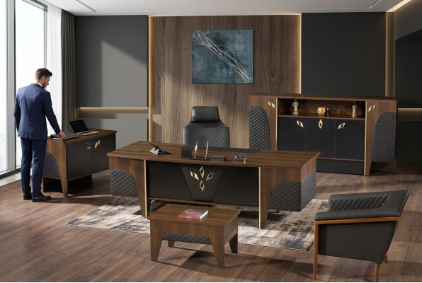 Kantoormeubelen Complete kantoor Bureau Kantoorbureau Set 4-delig Hout Bruin