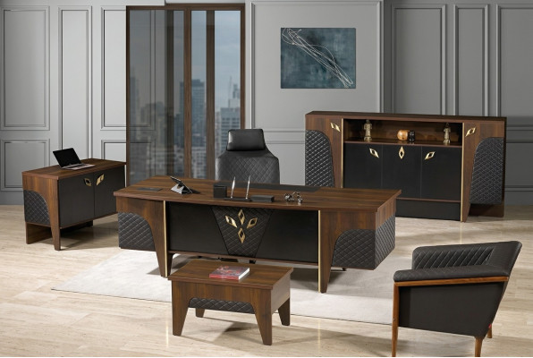 Kantoormeubelen Complete kantoor Bureau Kantoorbureau Set 4-delig Hout Bruin