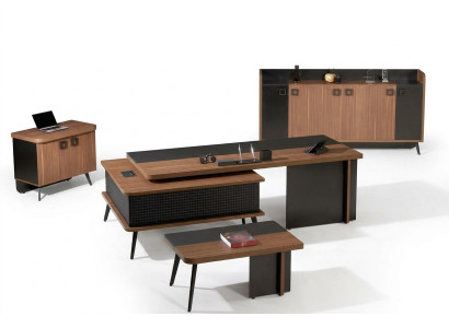 Complete kantoor kantoormeubilair bureau kantoortafel set 4-delig hout bruin