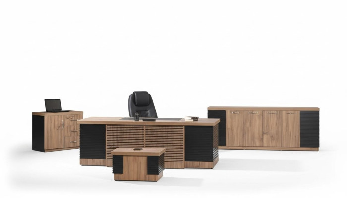 Werkkamer meubels kantoor bureau bureautafel set 4-delig hout bruin