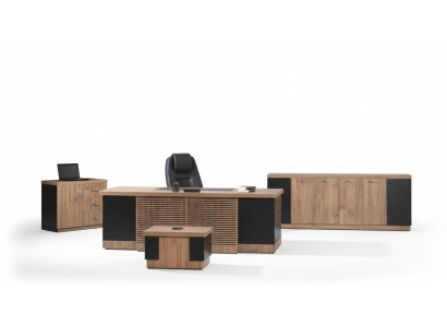 Werkkamer meubels kantoor bureau bureautafel set 4-delig hout bruin
