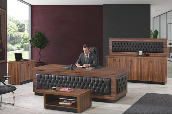 Luxe kantoormeubelen Complete kantoorbureau Schrijftafel Kantoorset 4-delig Hout Bruin