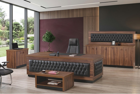 Luxe kantoormeubelen Complete kantoorbureau Schrijftafel Kantoorset 4-delig Hout Bruin