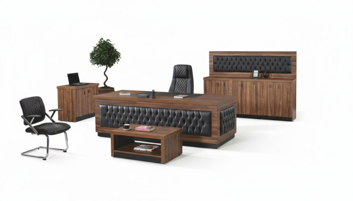 Luxe kantoormeubelen Complete kantoorbureau Schrijftafel Kantoorset 4-delig Hout Bruin