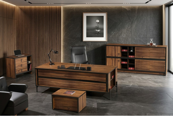Kantoormeubilair Compleet kantoor Bureau Bureau Set 4-delig Hout Bruin