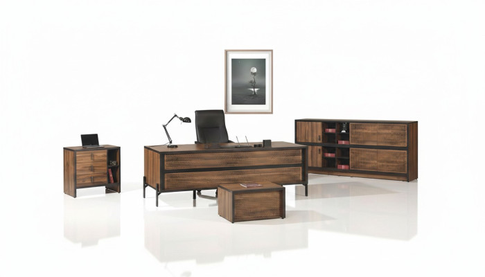 Kantoormeubilair Compleet kantoor Bureau Bureau Set 4-delig Hout Bruin