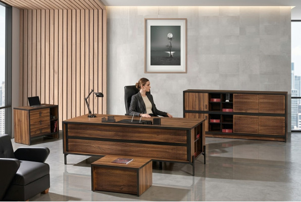 Complete werkkamermeubels bureau bureautafel 4-delig hout bruin