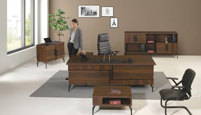 Werkkamer meubels Kantoor bureau Kantoor tafel Set 4-delig Hout Bruin