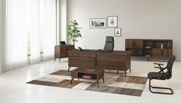 Werkkamer meubels Kantoor bureau Kantoor tafel Set 4-delig Hout Bruin