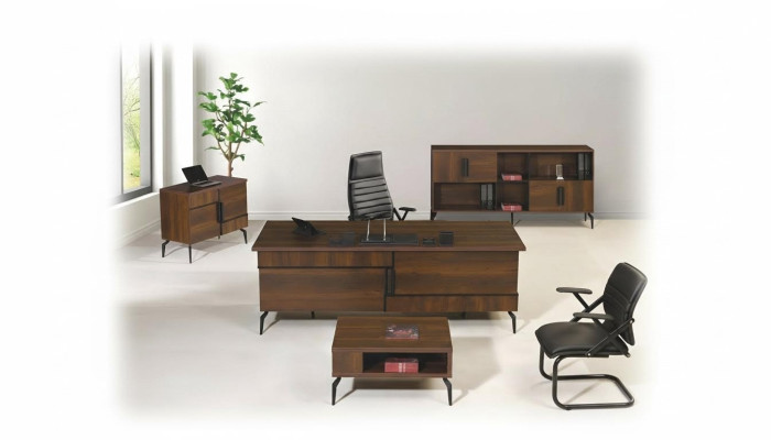 Werkkamer meubels Kantoor bureau Kantoor tafel Set 4-delig Hout Bruin