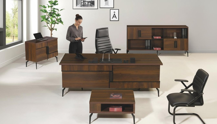 Kantoormeubilair Compleet kantoor Bureau Kantoorbureau Set 4-delig Hout Bruin