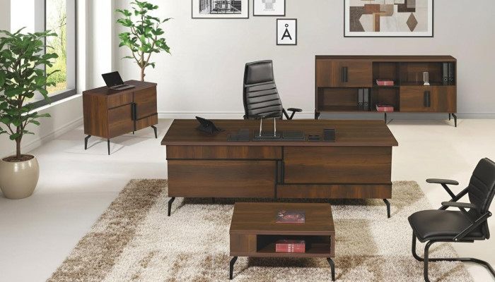 Kantoormeubilair Compleet kantoor Bureau Kantoorbureau Set 4-delig Hout Bruin