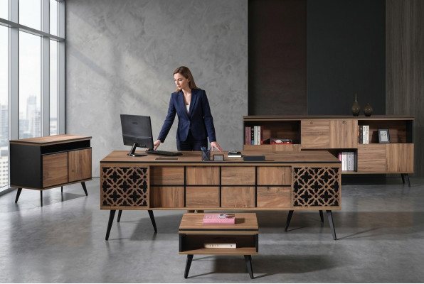 Bureau tafel kantoor meubels Compleet kantoor bureau 4-delig hout bruin